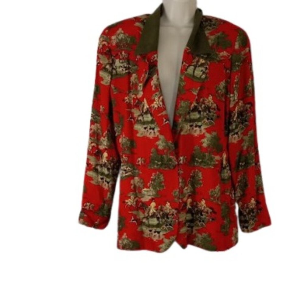 Vintage FStop Womens Blazer Jacket Red Equestrian Country Club Artsy M